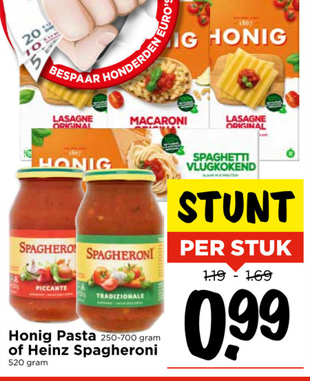 Honig   pasta, pastasaus folder aanbieding bij  Vomar - details