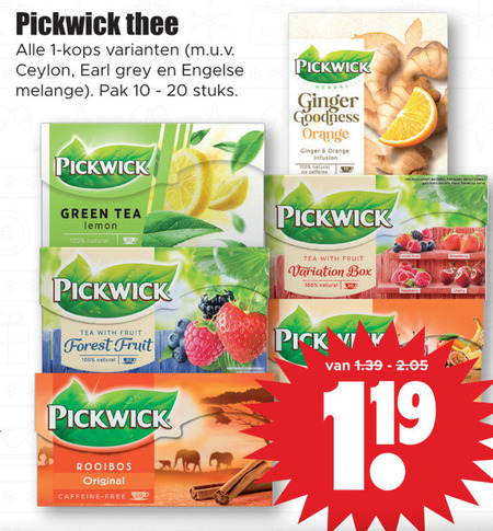 Pebish Arne Bedachtzaam Pickwick thee folder aanbieding bij Dirk - details