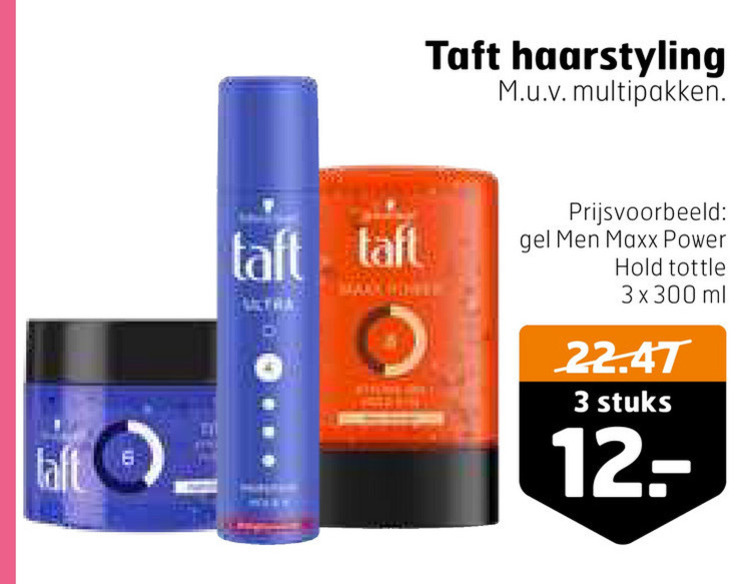 Taft   haargel, hairspray folder aanbieding bij  Trekpleister - details