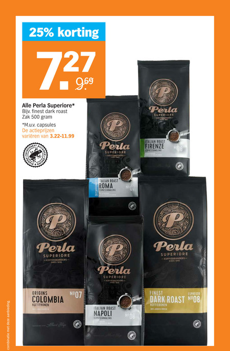 Perla   koffiebonen, koffie folder aanbieding bij  Albert Heijn - details