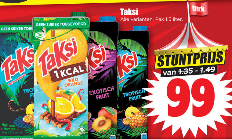 Taksi   fruitdrank folder aanbieding bij  Dirk - details