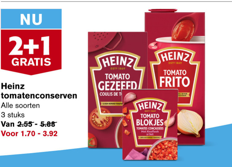 Heinz   tomatenblokjes, tomatenpuree folder aanbieding bij  Hoogvliet - details