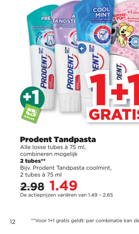 Prodent   tandpasta folder aanbieding bij  Plus - details