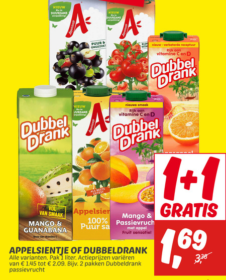 Dubbeldrank   fruitdrank folder aanbieding bij  Dekamarkt - details