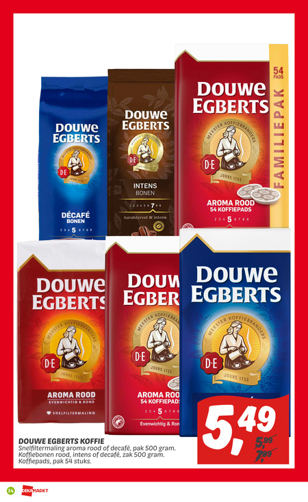 Douwe Egberts   koffiepad, koffiebonen folder aanbieding bij  Dekamarkt - details