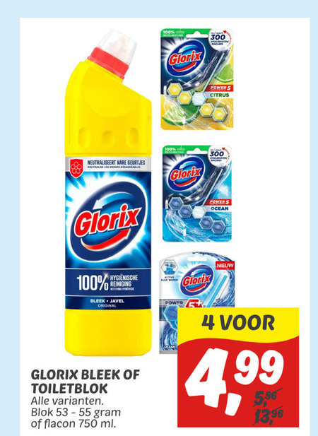 Glorix   bleekmiddel, toiletblok folder aanbieding bij  Dekamarkt - details