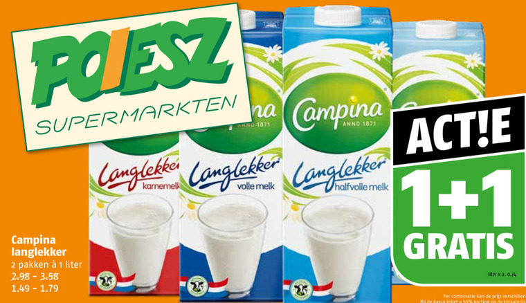 Campina   karnemelk, melk folder aanbieding bij  Poiesz - details