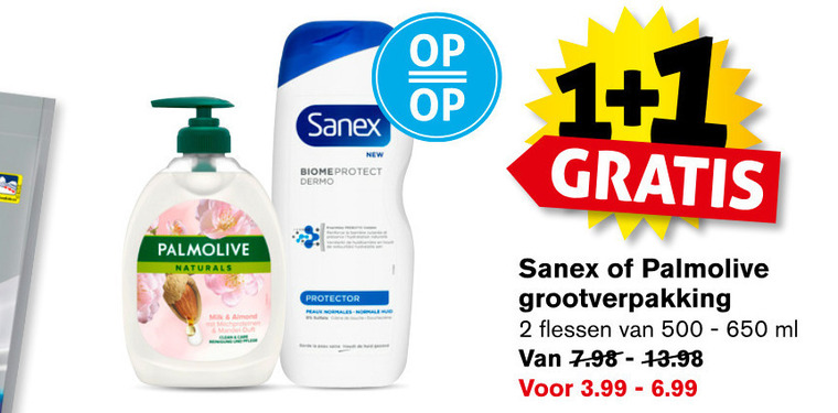 Sanex   handzeep, douchegel folder aanbieding bij  Hoogvliet - details