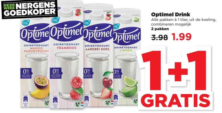 Optimel   drinkyoghurt folder aanbieding bij  Plus - details