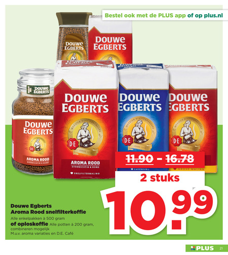 Verlichting gevolgtrekking Lezen Douwe Egberts oploskoffie, koffie folder aanbieding bij Plus - details