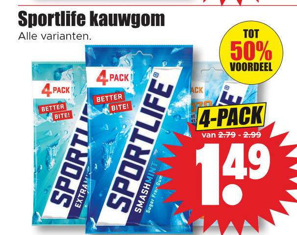 Sportlife   kauwgom folder aanbieding bij  Dirk - details