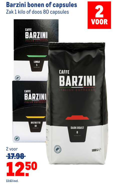 Barzini   koffiebonen, koffiecups folder aanbieding bij  Makro - details