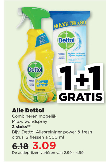 Dettol   vochtige schoonmaakdoekjes, allesreiniger folder aanbieding bij  Plus - details