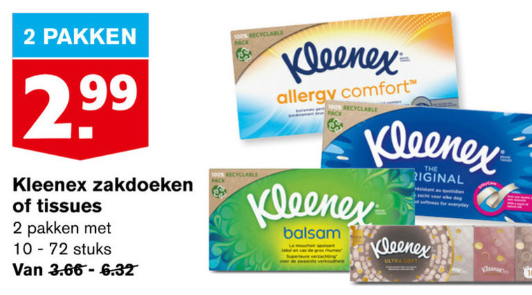 Kleenex   zakdoek, tissue folder aanbieding bij  Hoogvliet - details