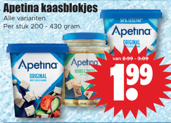 Apetina   kaasblokjes, feta folder aanbieding bij  Dirk - details