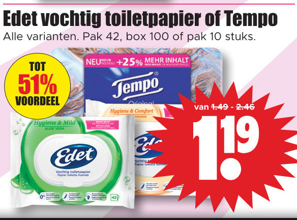 Edet   zakdoek, vochtig toiletpapier folder aanbieding bij  Dirk - details