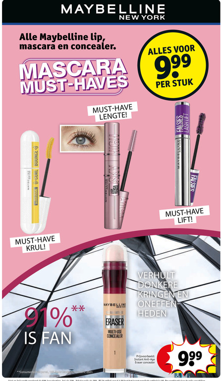 Maybelline   mascara, lipgloss folder aanbieding bij  Kruidvat - details