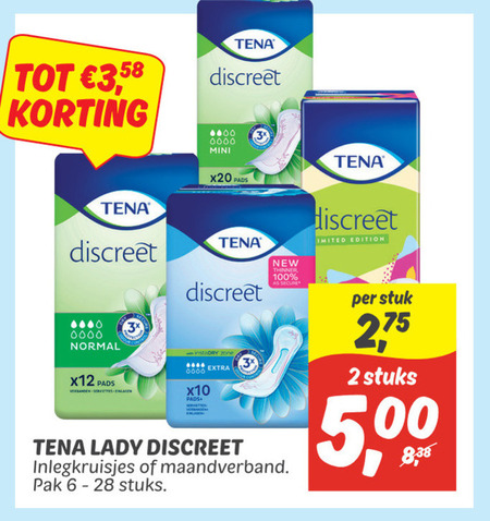 Tena Lady   inlegkruisjes, maandverband folder aanbieding bij  Dekamarkt - details