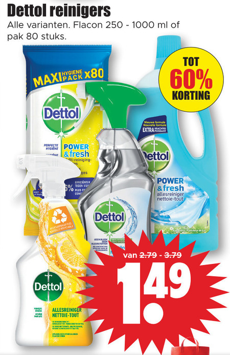 Dettol   allesreiniger, vochtige schoonmaakdoekjes folder aanbieding bij  Dirk - details