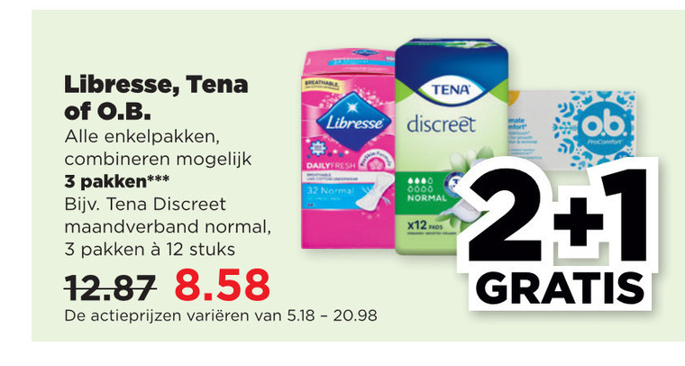 O.B.   tampons, inlegkruisjes folder aanbieding bij  Plus - details