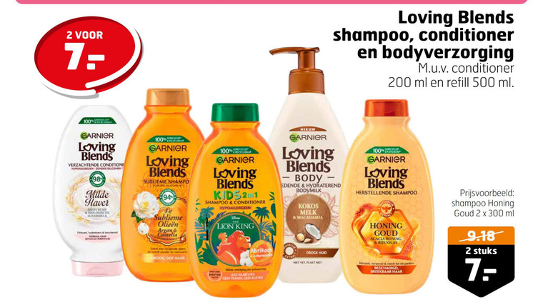 Garnier Loving Blends   conditioner, shampoo folder aanbieding bij  Trekpleister - details