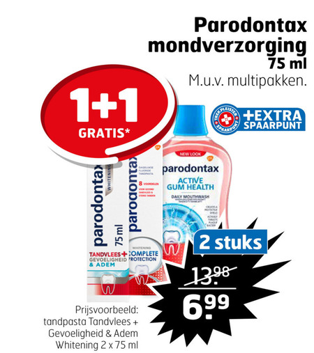 Paradontax   tandpasta, mondwater folder aanbieding bij  Trekpleister - details