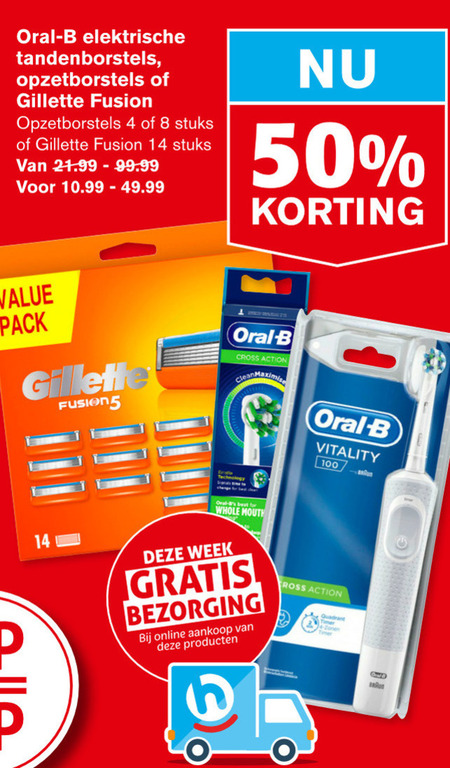 Gillette   scheermesjes, opzetborstel folder aanbieding bij  Hoogvliet - details