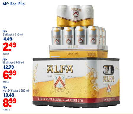 Alfa   krat bier, blikje bier folder aanbieding bij  Makro - details