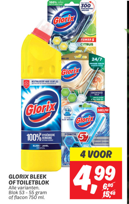 Glorix   toiletblok, bleekmiddel folder aanbieding bij  Dekamarkt - details