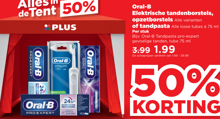 Oral-B   opzetborstel, tandpasta folder aanbieding bij  Plus - details