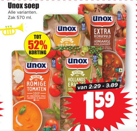 Unox   soep folder aanbieding bij  Dirk - details