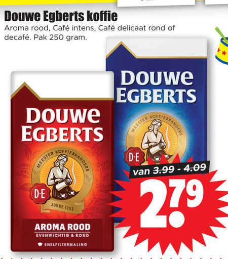 Vliegveld bezorgdheid stortbui Douwe Egberts koffie folder aanbieding bij Dirk - details