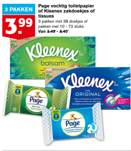 Kleenex   tissue, vochtig toiletpapier folder aanbieding bij  Hoogvliet - details