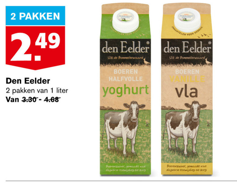 Den Eelder   vla, yoghurt folder aanbieding bij  Hoogvliet - details