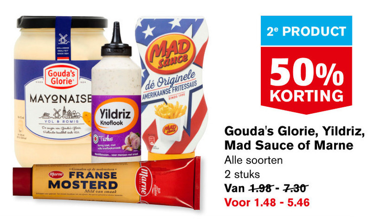 Goudas Glorie   mosterd, fritessaus folder aanbieding bij  Hoogvliet - details