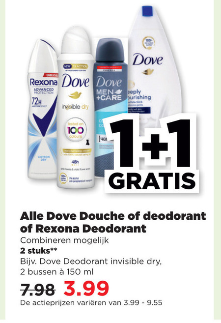 Dove   douchegel, deodorant folder aanbieding bij  Plus - details