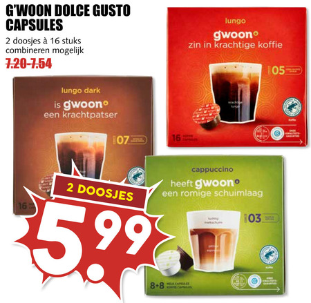 Gwoon   dolce gusto capsules folder aanbieding bij  MCD Supermarkt Basis - details