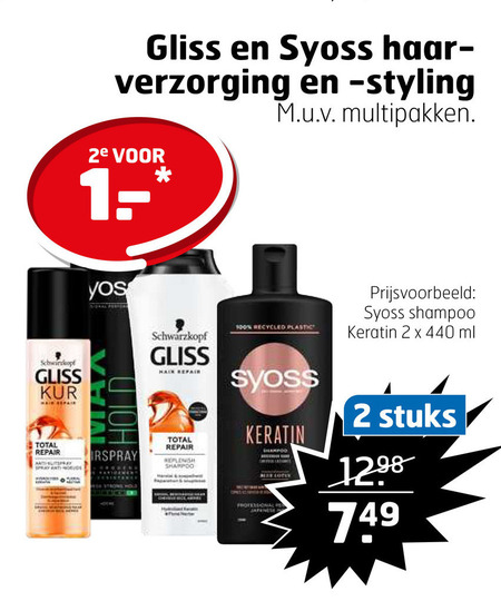 Syoss   shampoo, haarverzorging folder aanbieding bij  Trekpleister - details