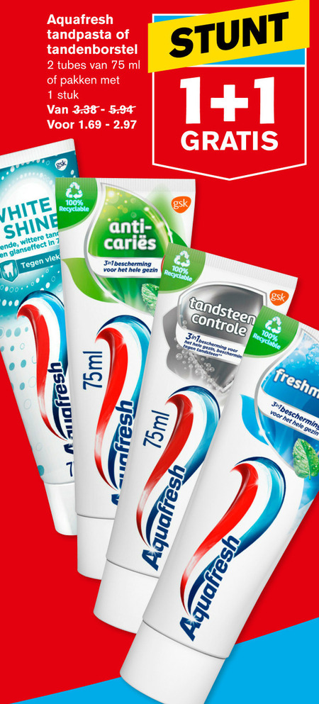 Aquafresh   tandpasta, tandenborstel folder aanbieding bij  Hoogvliet - details