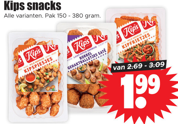 Kips   snack, gehaktballetjes folder aanbieding bij  Dirk - details