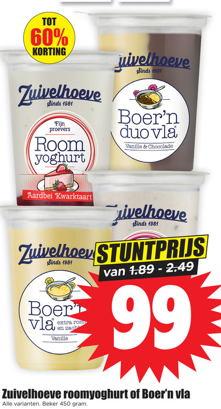 Zuivelhoeve   vruchtenyoghurt, vla folder aanbieding bij  Dirk - details