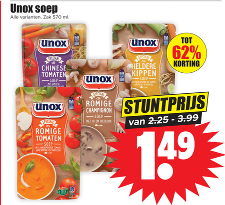 Unox   soep folder aanbieding bij  Dirk - details