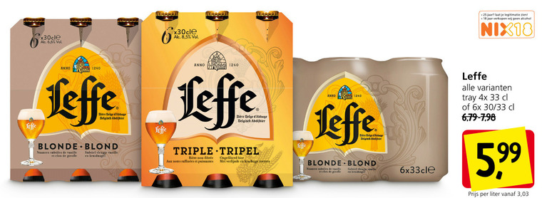 Leffe   blikje bier, speciaalbier folder aanbieding bij  Jan Linders - details