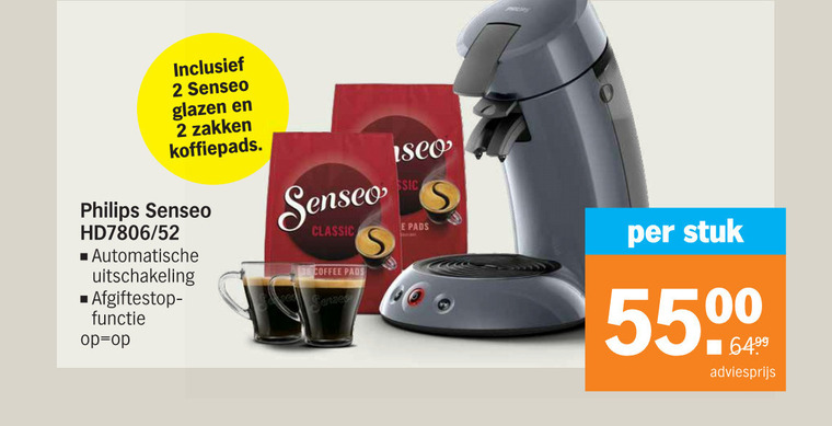 Geniet Leugen deelnemer Douwe Egberts Senseo koffiepadmachine folder aanbieding bij Albert Heijn -  details