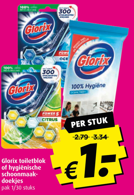 Glorix   toiletblok, vochtige schoonmaakdoekjes folder aanbieding bij  Boni - details