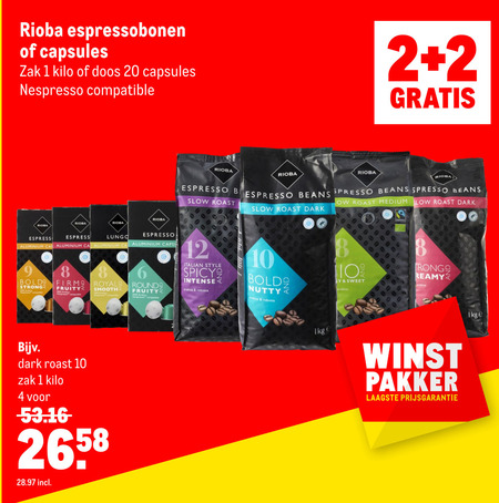 Rioba   koffiebonen, koffiecups folder aanbieding bij  Makro - details