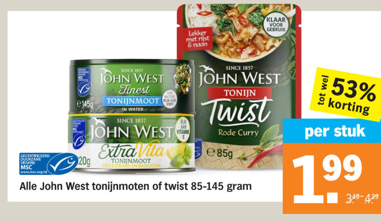 John West tonijn in blik folder aanbieding bij Albert Heijn - details