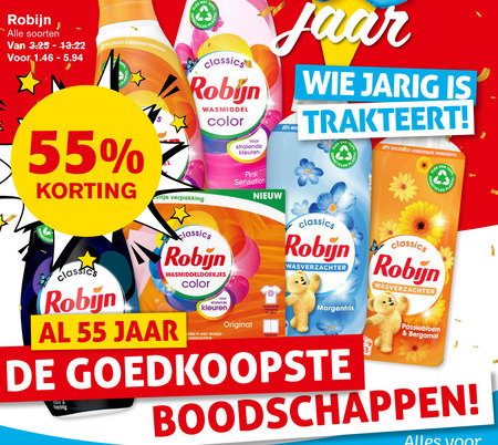 Robijn   wasverzachter, wasmiddel folder aanbieding bij  Hoogvliet - details