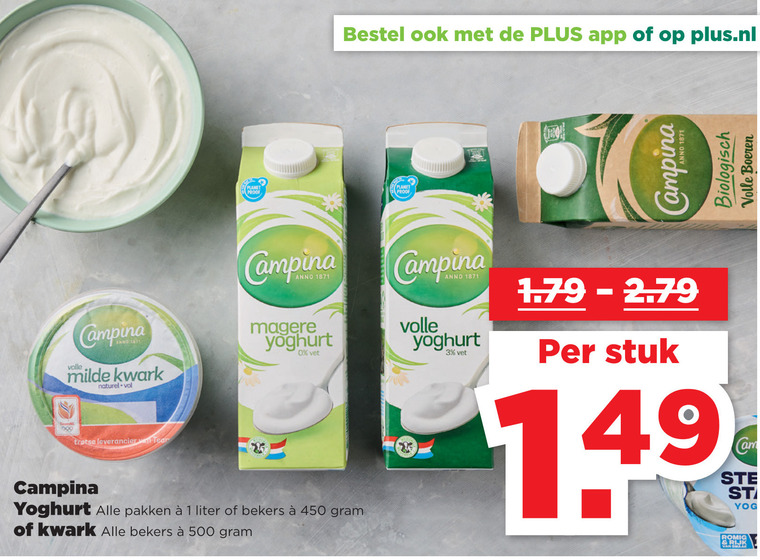 Campina   kwark, yoghurt folder aanbieding bij  Plus - details