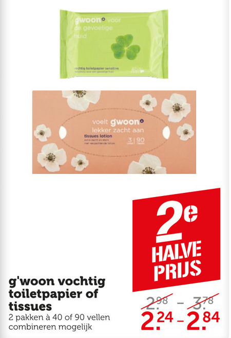 Gwoon   vochtig toiletpapier, tissue folder aanbieding bij  Coop - details